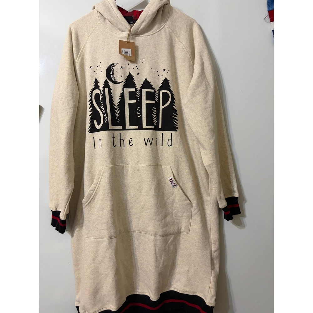 Lazy One Women Sleep‎ In The Wild Hooded Nightgown Cream Buffalo Plaid S/M NWT